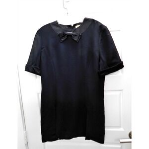 Givenchy Vintage Hi‎ Formal Black Knit with Satin Bow Blouse sz 12